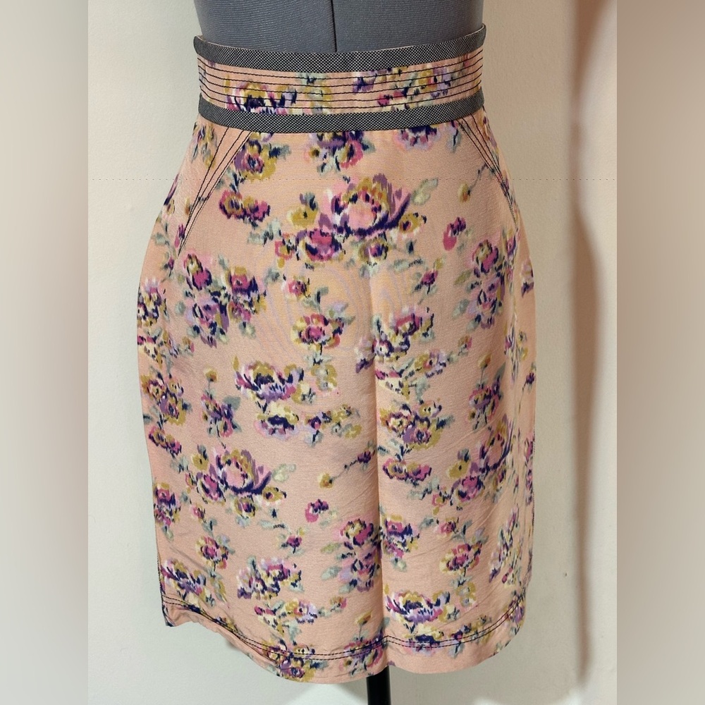 Z Spoke by Zac Posen Floral Silk-Blend Skirt - Peach Watercolor (14)